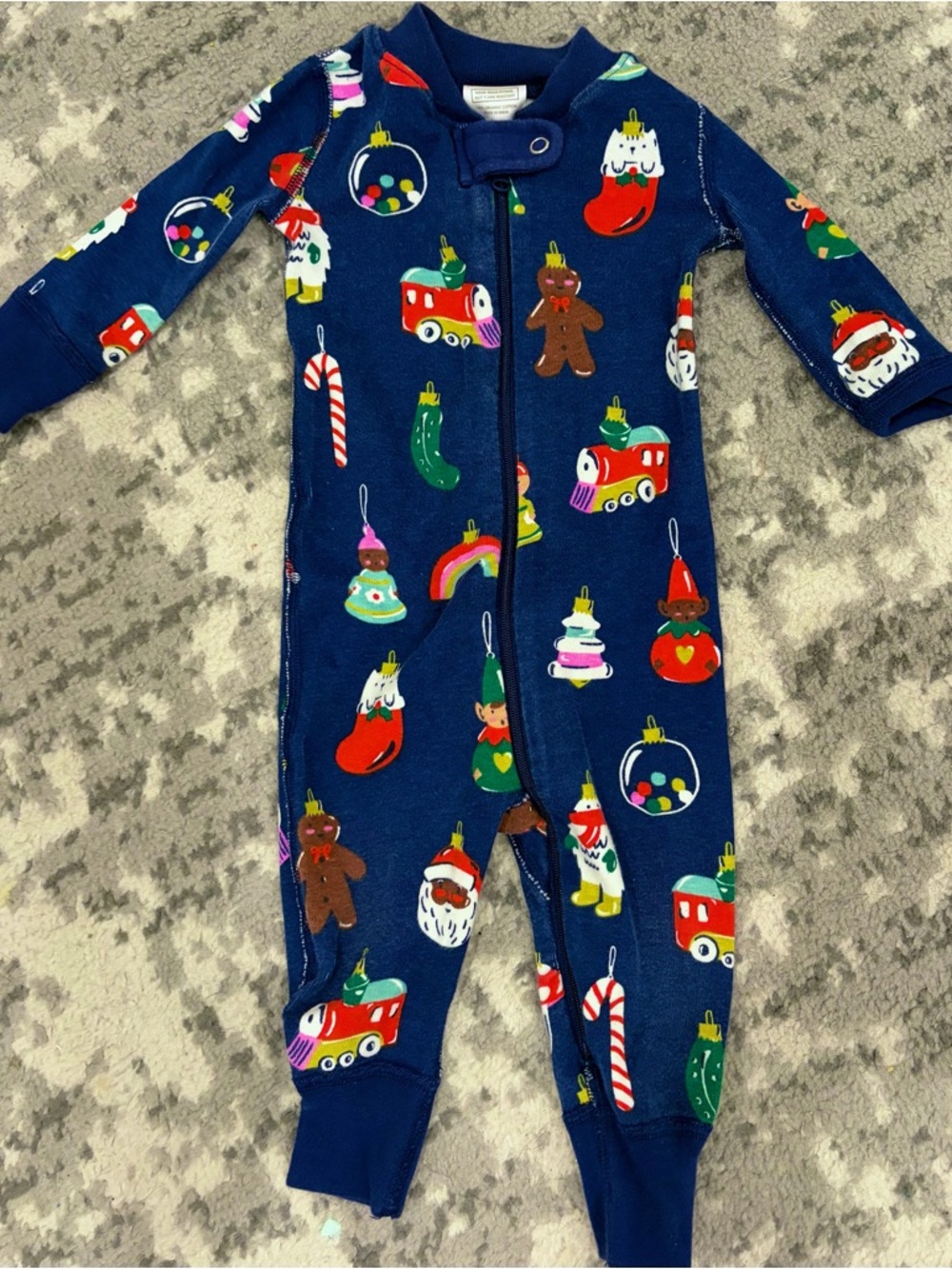 Hanna Andersson Navy Holiday Ornament  One-Piece Footie 3-6 months unisex